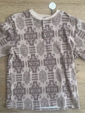 NOMAD by Craft+Flow Brown Ramsey Geo Otter Thermal Henley Knit Shirt Men's M